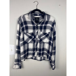 Rails Dylan Plaid Shirt Women’s Medium Navy White Soft Lightweight Flannel Butto